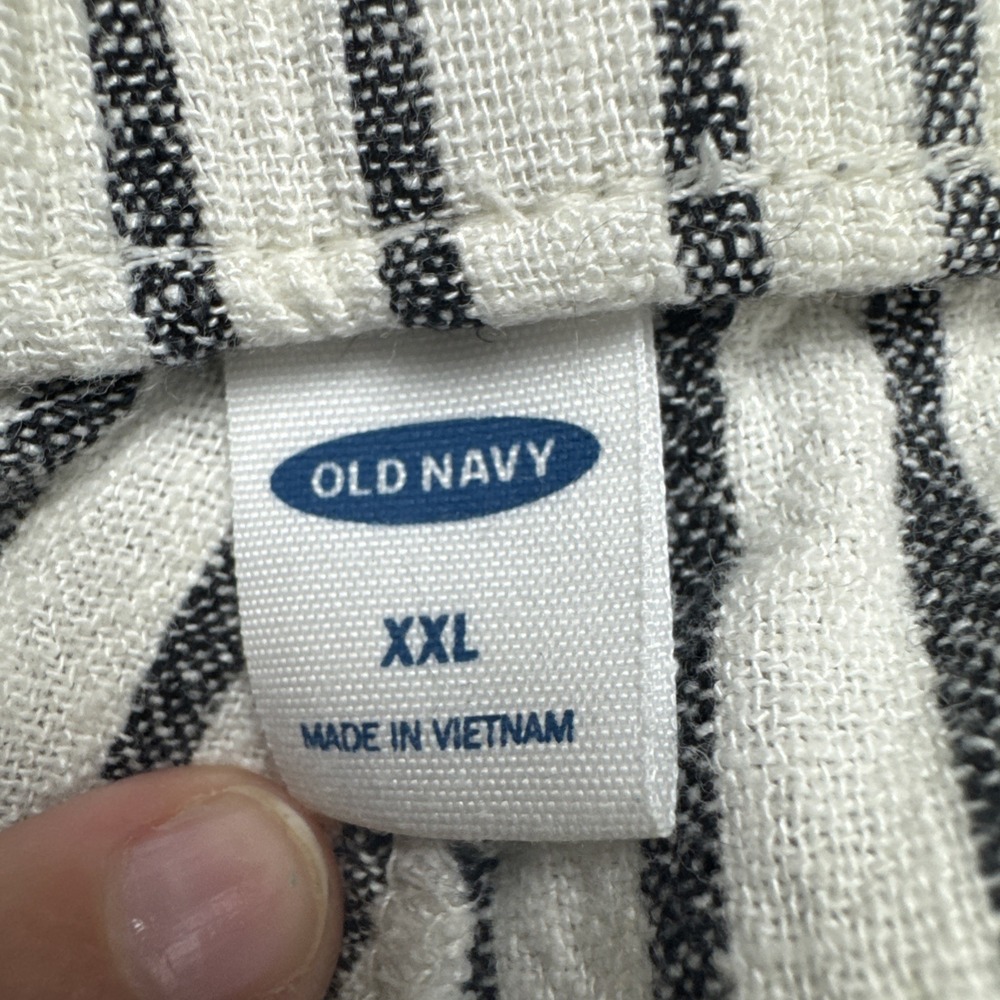 Linen Viscose Pants XXL Women's Black White Stripe Cropped Old Navy Drawstring - Picture 3 of 10